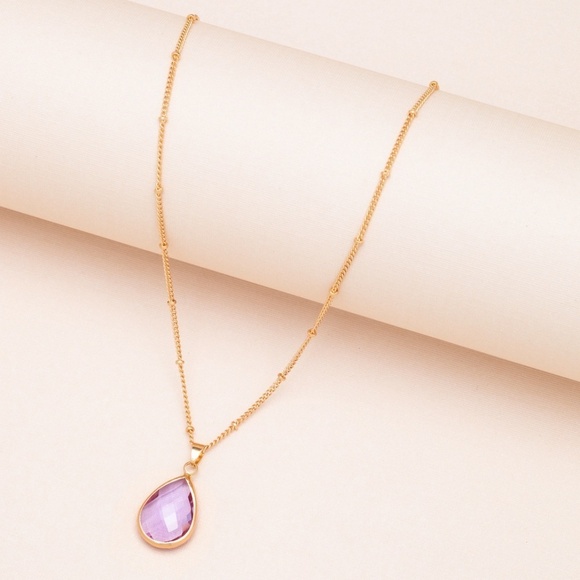 ๐ Goldtone Teardrop Faceted Birthstone Pendant Necklace - Picture 3 of 12